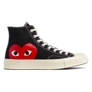 Comme des Garcons Black and Red Heart Sneakers